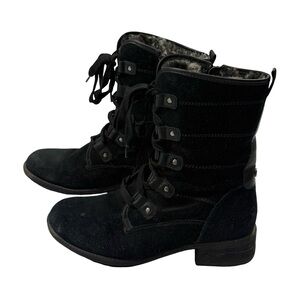 Blondo Waterproof Suede Lace-Up Fur Lined Boots Sz 7 Black